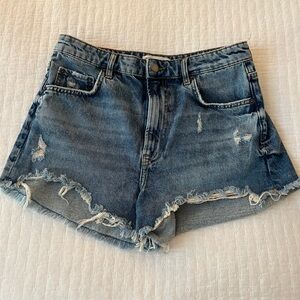 Zara High Waisted Distressed Denim Shorts